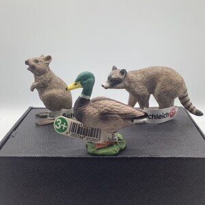 Schleich Animals Duck 1.25"H, Raccoon‎ 1.5"H, Mouse 1.5"H NWT